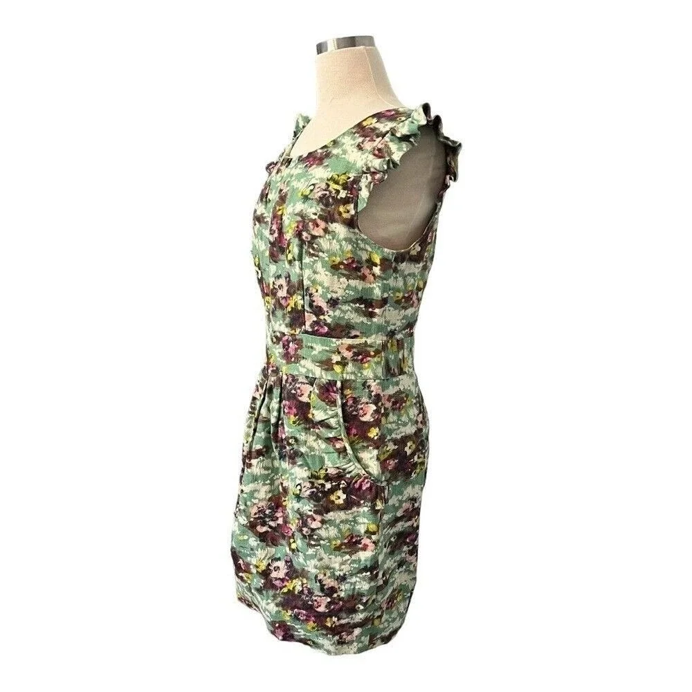 Darling April Dress Spearmint Green Floral Linen Blend Pockets‎ Large NWT